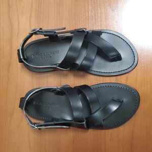Saint Laurent Black Open Toe Flat Sandals